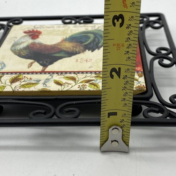 Rooster Trivet Ball Footed Black Metal Frame Scroll Square Kitchen‎ Wall Art - Picture 8 of 9